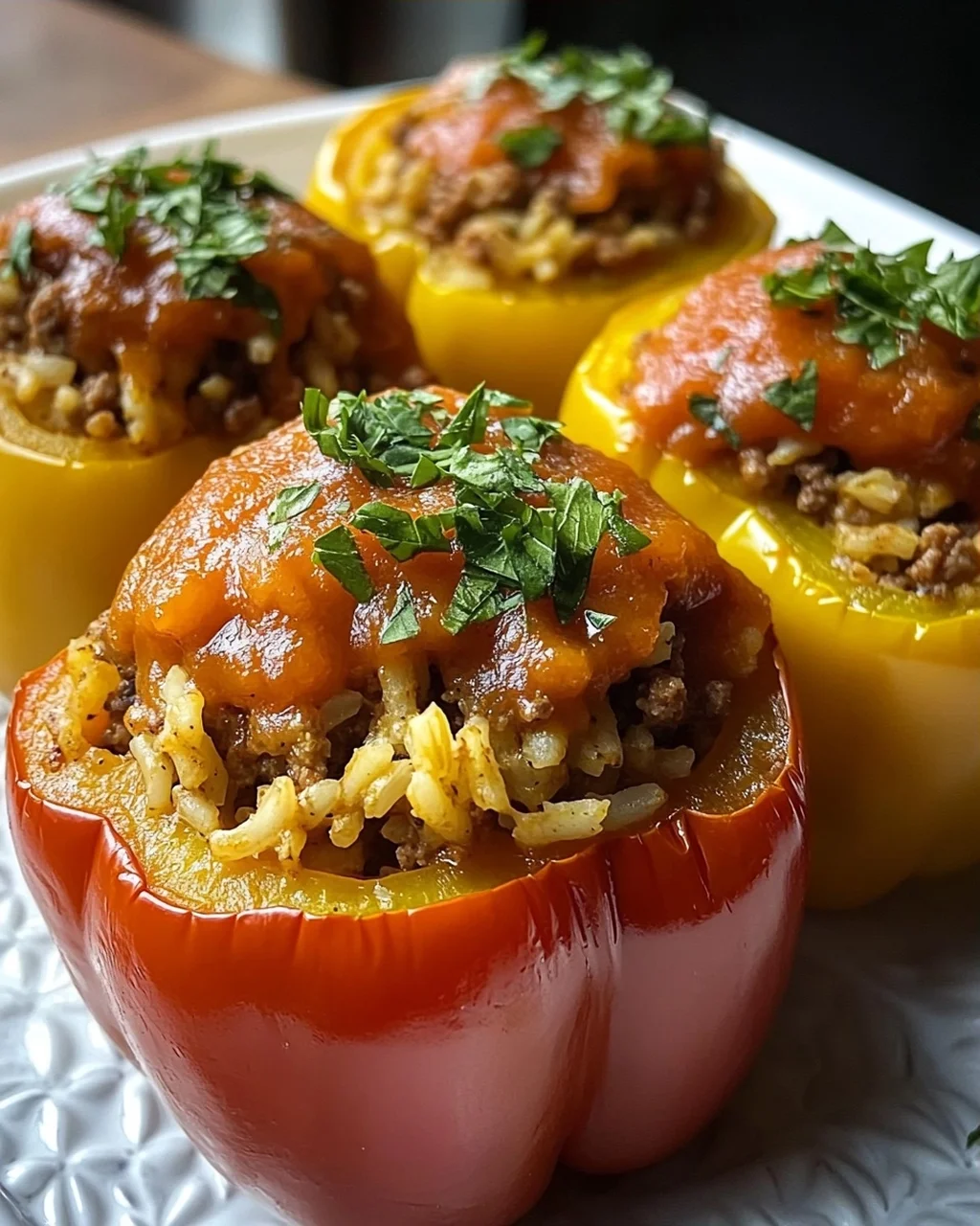 Gefüllte Paprika mit Hackfleisch und Reis