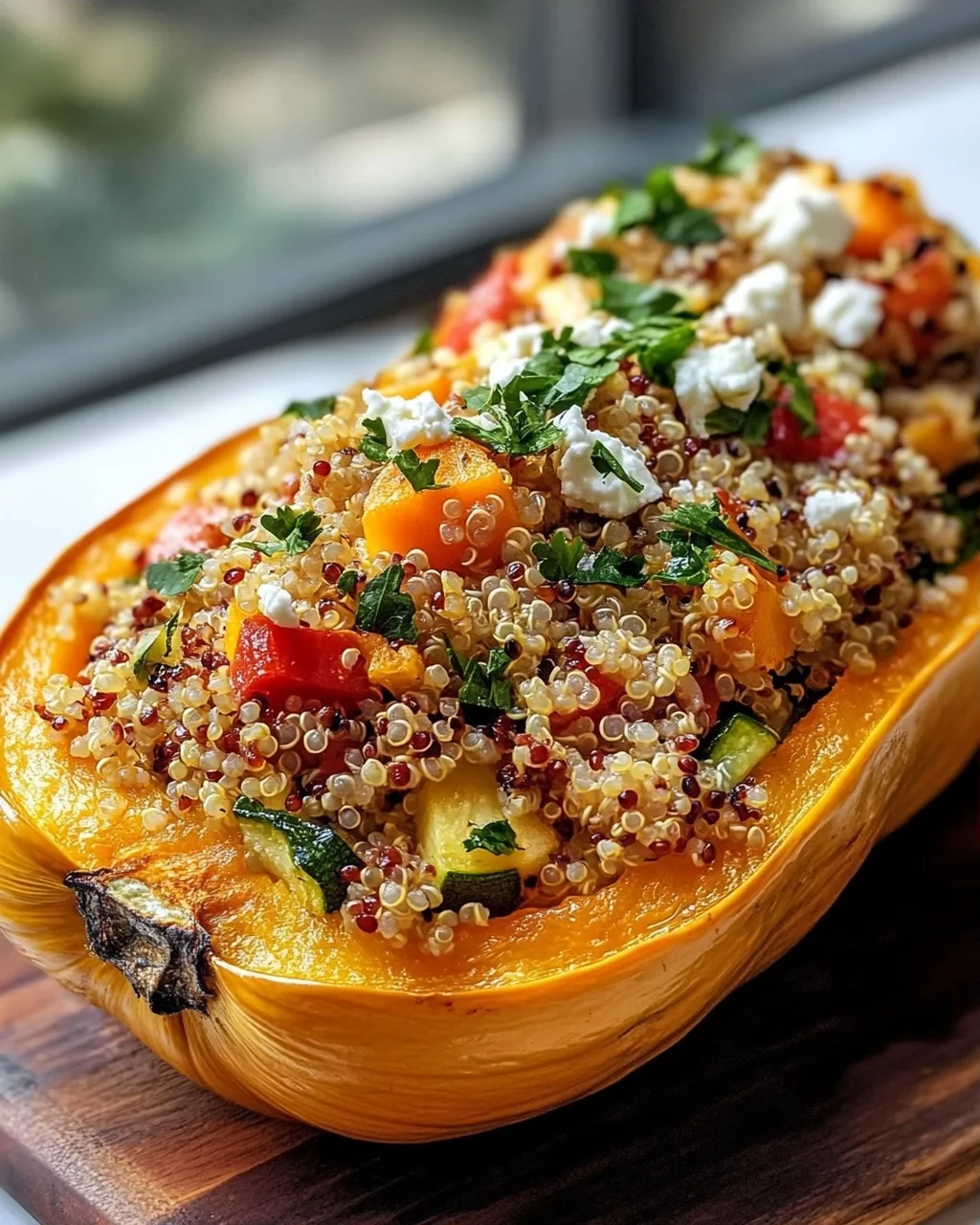 Gefüllter Butternusskürbis mit Quinoa und Gemüse - Cremig & Vegetarisch