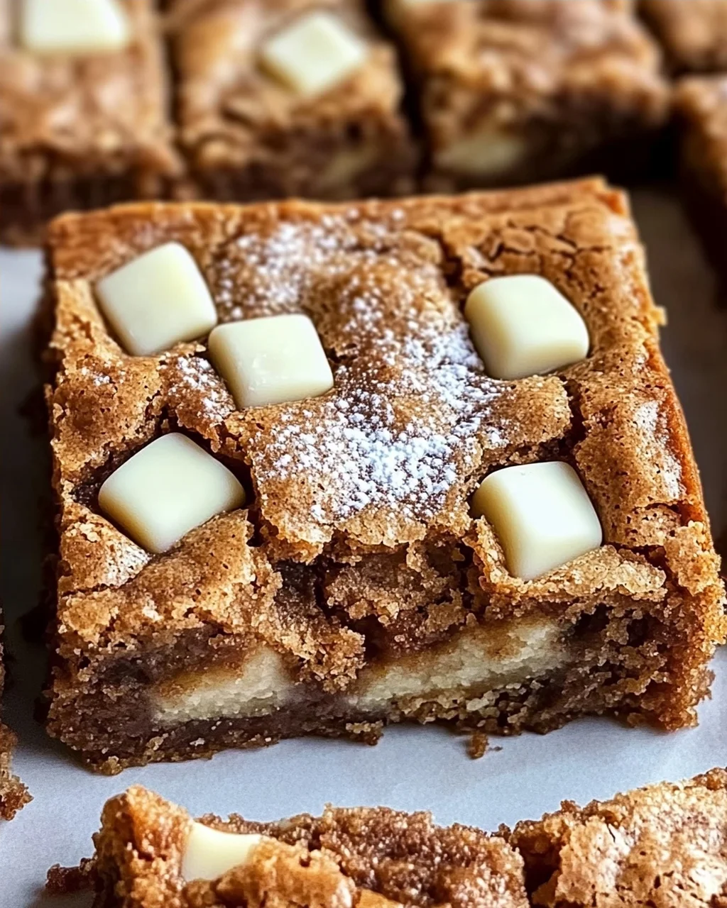 Lebkuchen Blondies mit weißer Schokolade genießen
