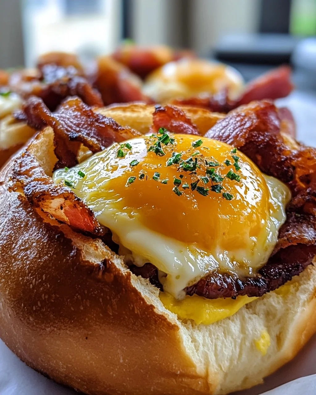 Perfekte Frühstücksbrötchen: Ei, Beef Bacon & Käse-Genuss