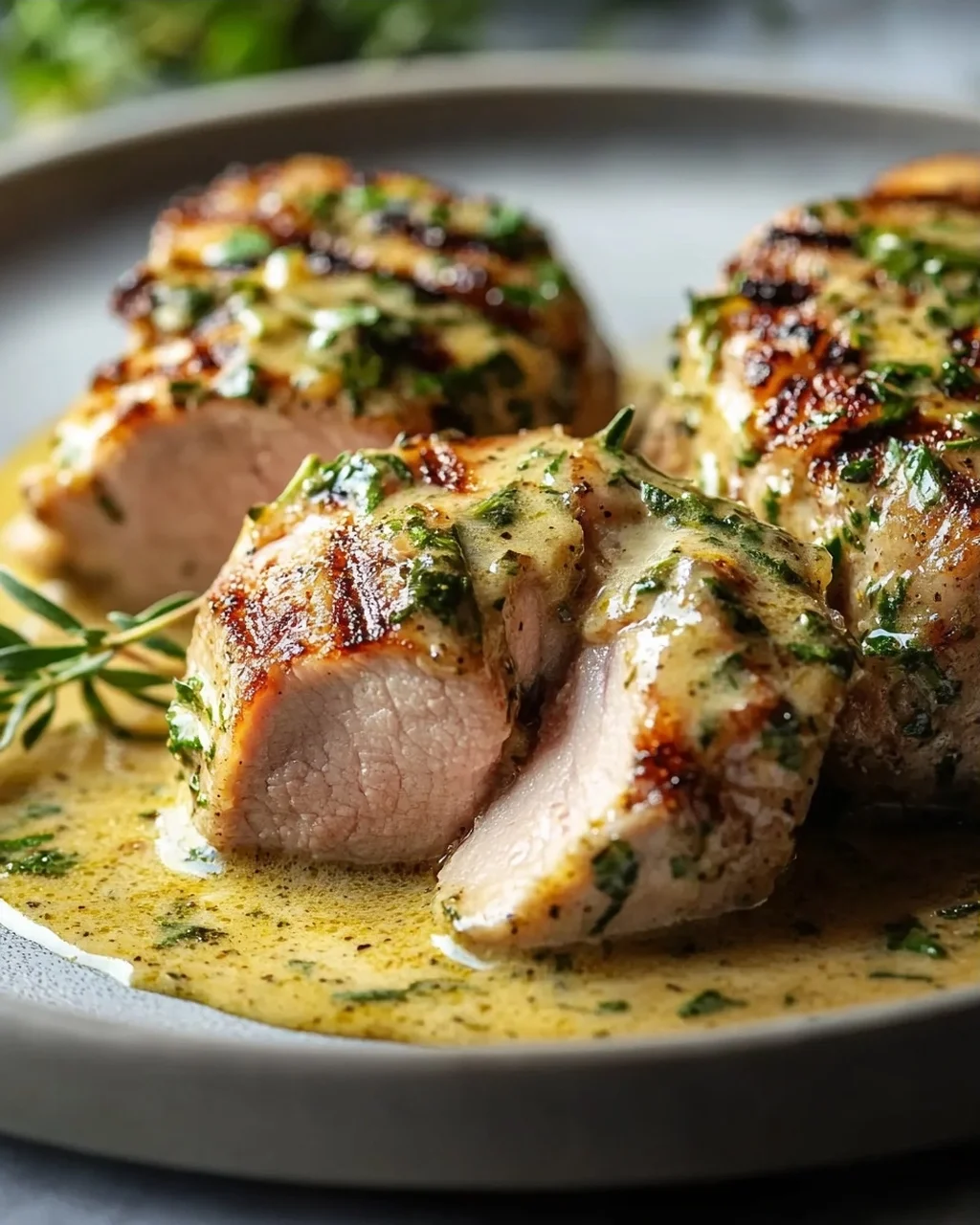 Saftiges Schweinefilet in würziger Senf-Kräutersauce