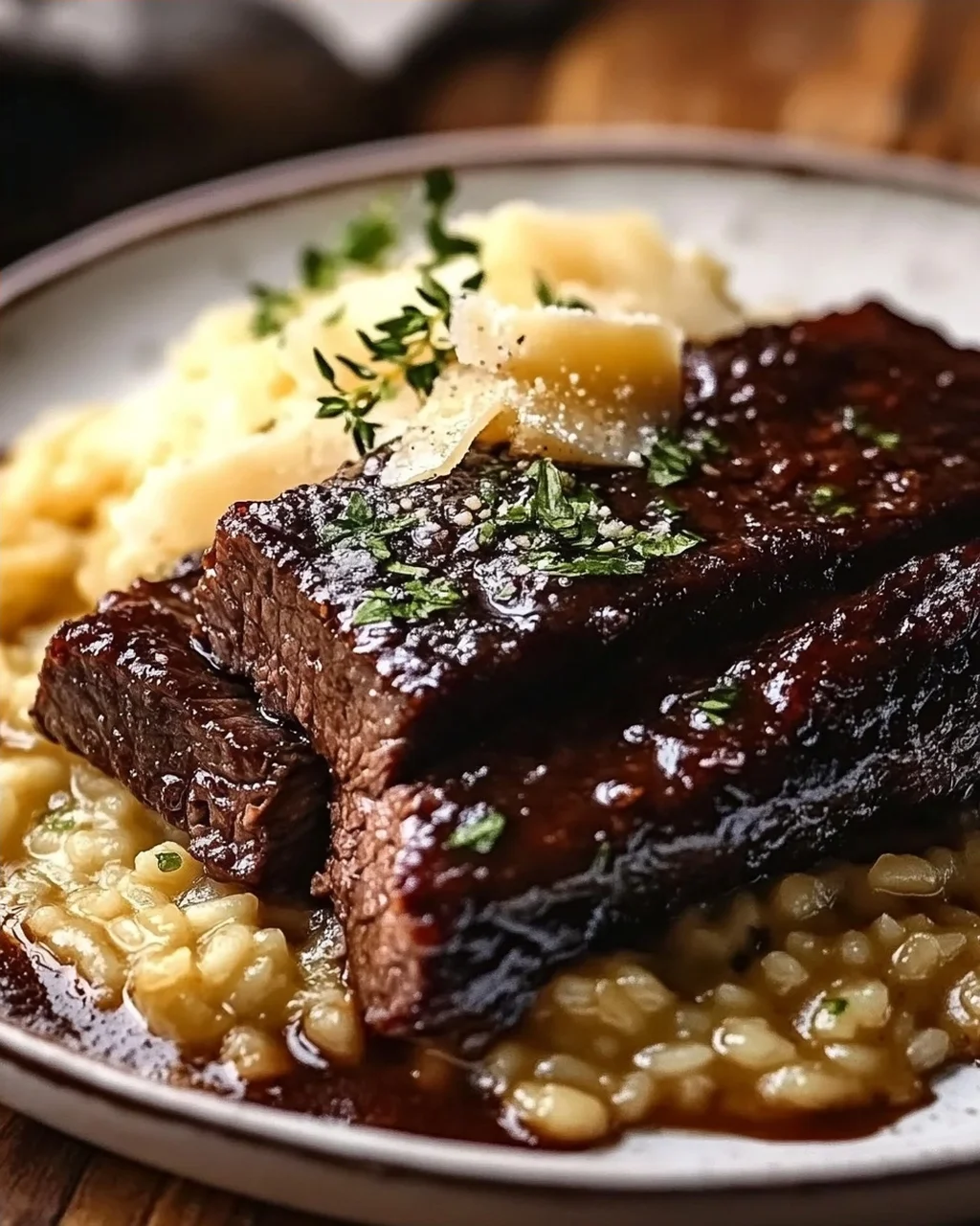 Zarte Rinderbrust in Cola mit cremigem Parmesan-Risotto genießen