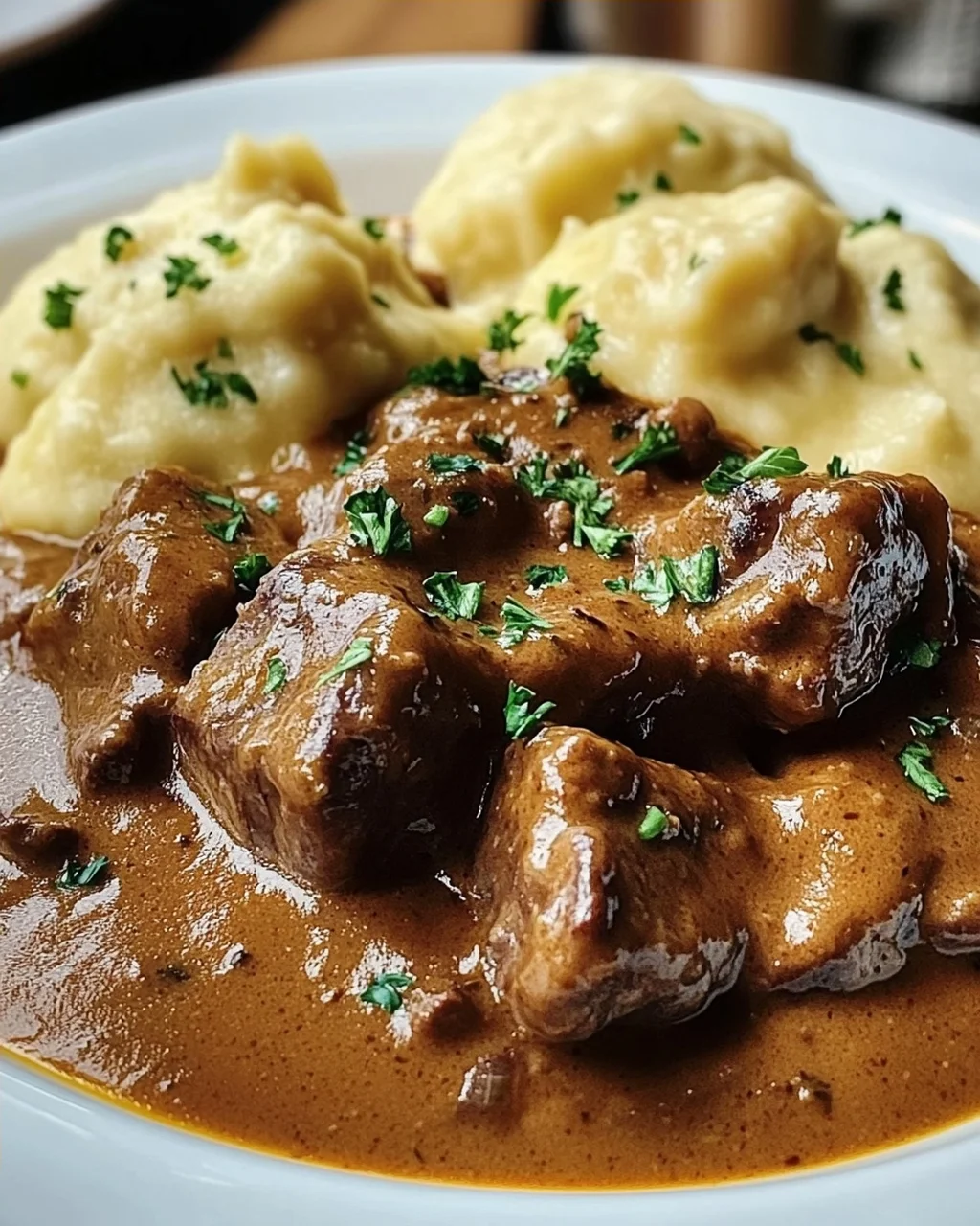 Butterzartes Rahmgulasch mit Serviettenknödel