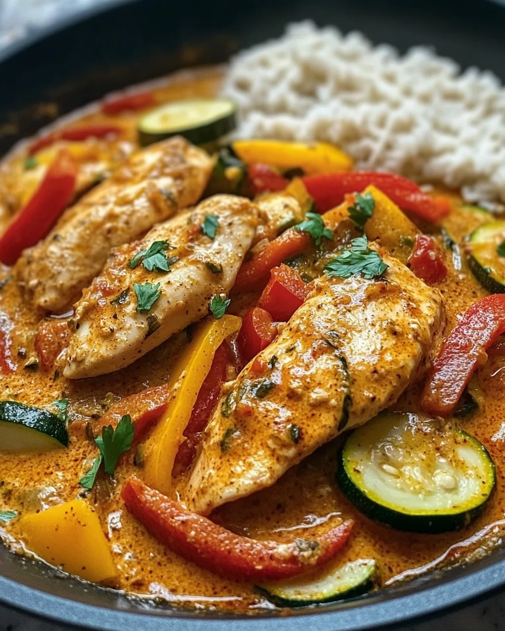 Cremiges Paprika Zucchini Hähnchen