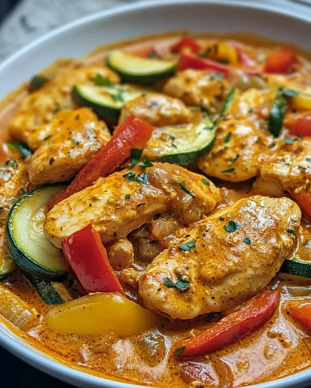 Cremiges Paprika Zucchini Hähnchen