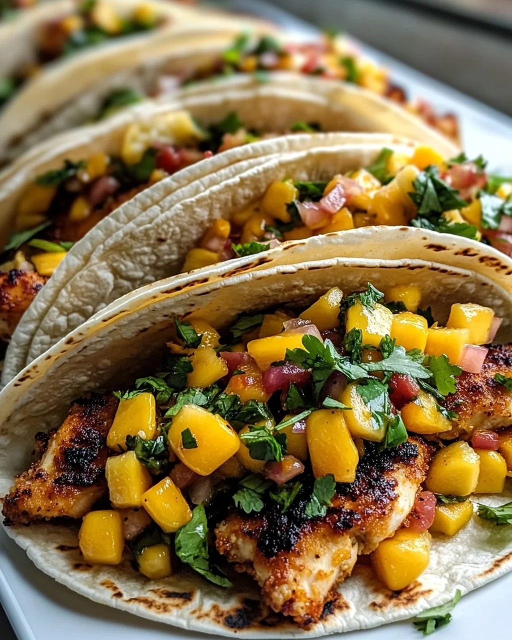 Crispy Maple Chili Chicken Tacos mit Mango-Mais-Salsa Rezept