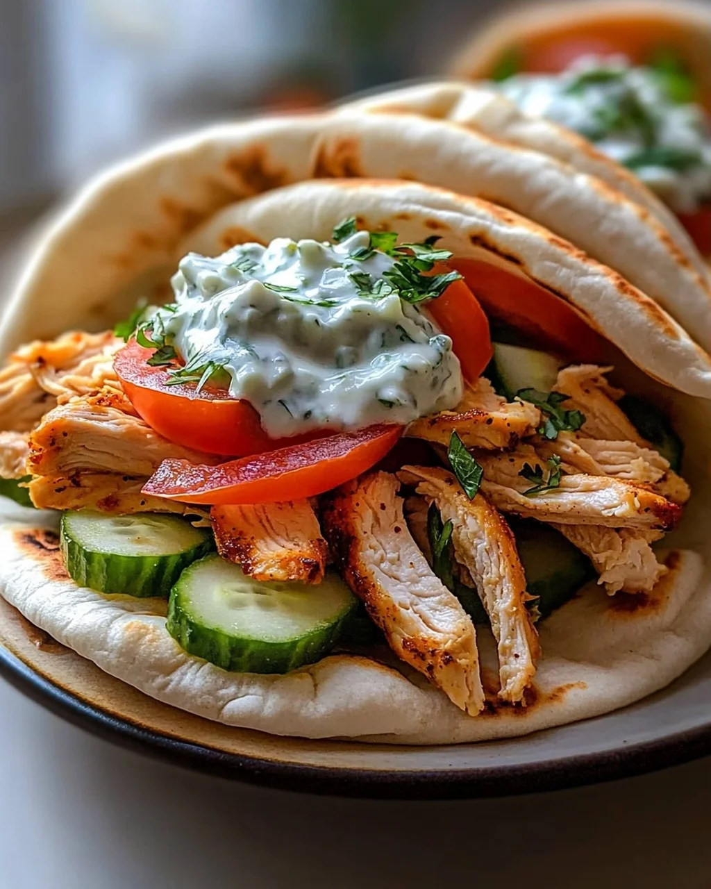 Crockpot Griechische Hähnchen-Pitas mit Tzatziki Rezept