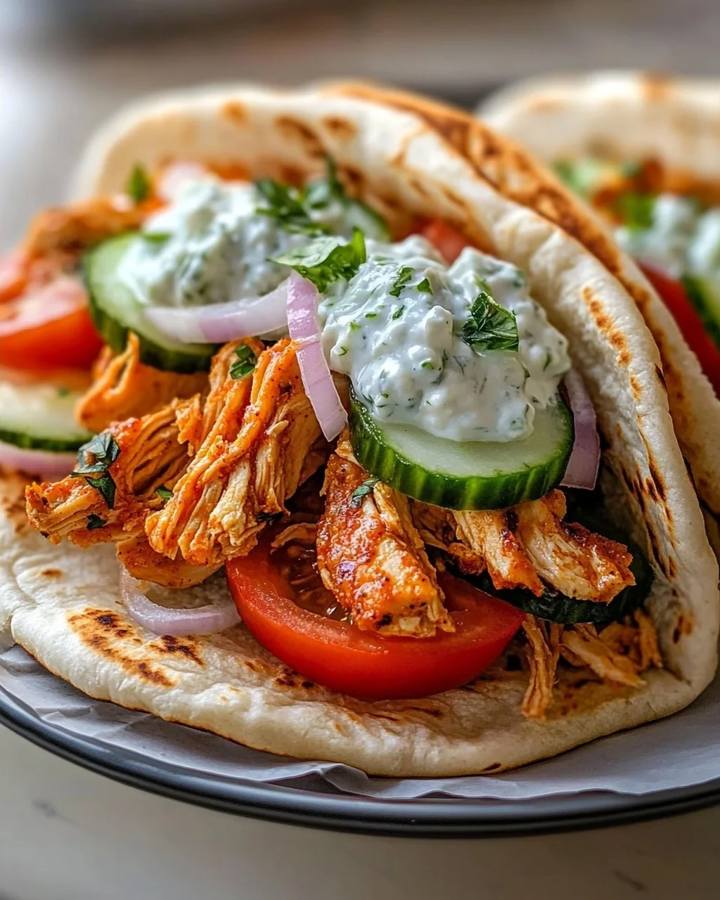 Crockpot Griechische Hähnchen-Pitas mit Tzatziki Rezept