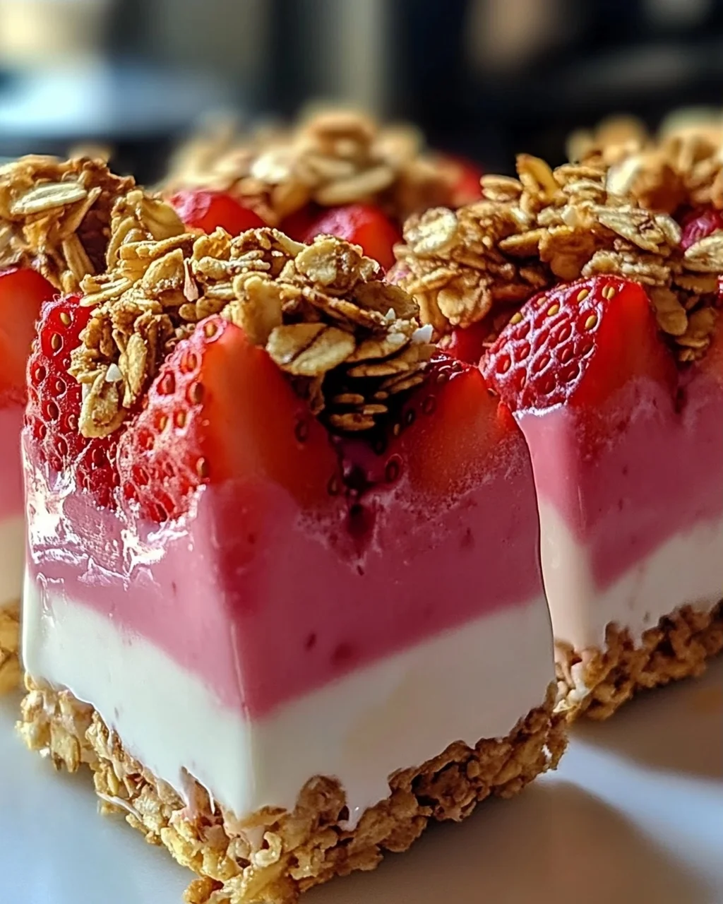 Erdbeerjoghurt-Riegel mit knusprigem Granola
