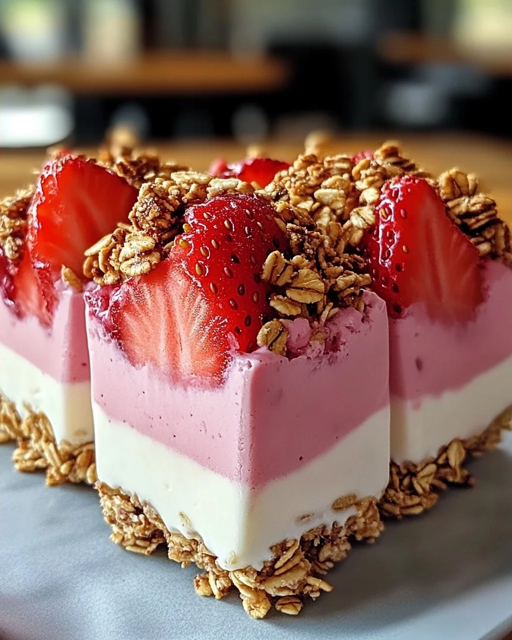 Erdbeerjoghurt-Riegel mit knusprigem Granola