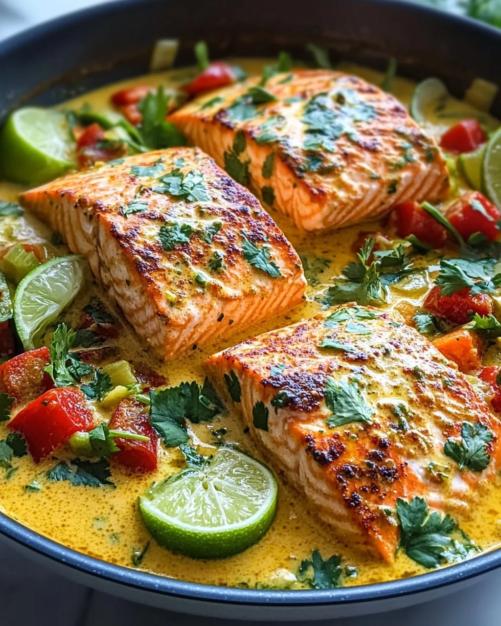 Köstlicher One Pan Kokos-Curry Lachs mit Knoblauchbutter