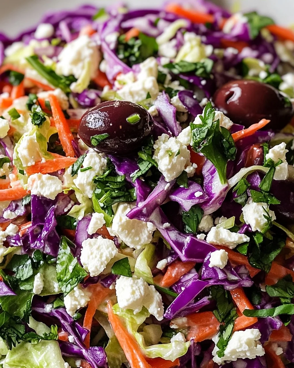 Mediterraner Slaw mit Feta, Oliven & frischen Kräutern