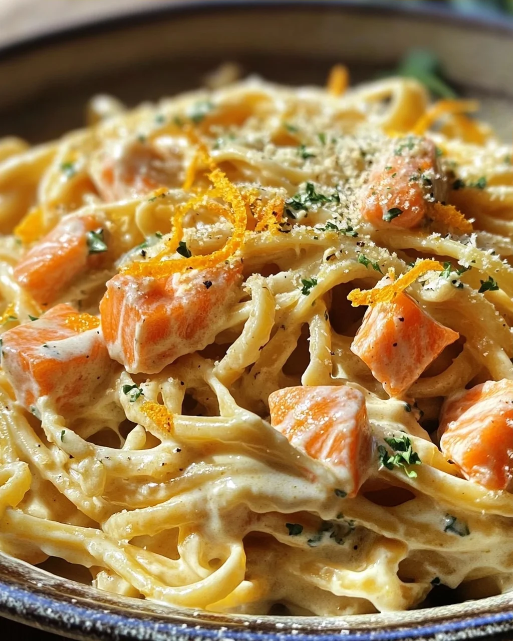 Orangen Lachs Pasta