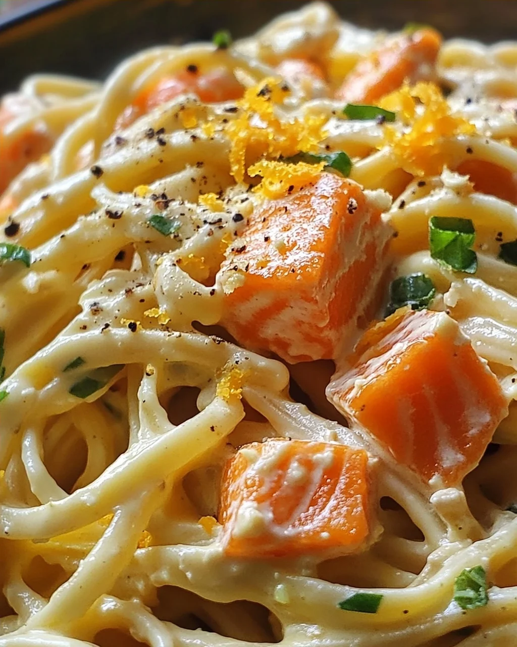 Orangen Lachs Pasta