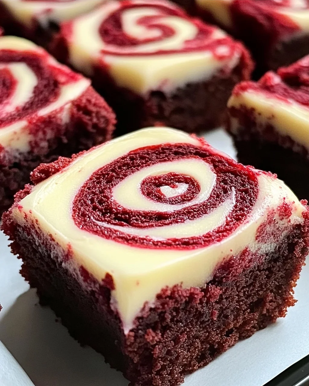 Rote Samt Brownie Bissen mit Frischkäse-Wirbel