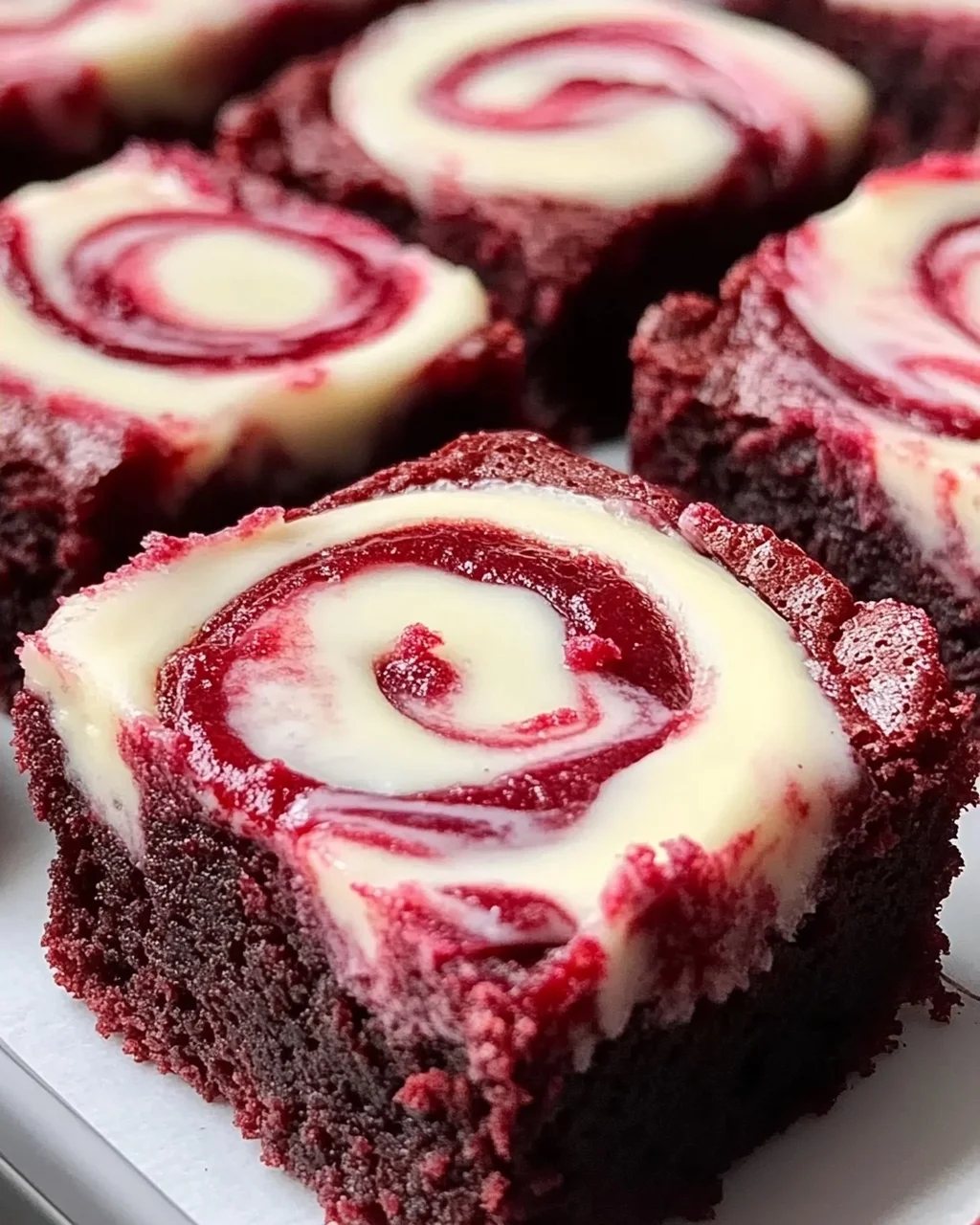Rote Samt Brownie Bissen mit Frischkäse-Wirbel