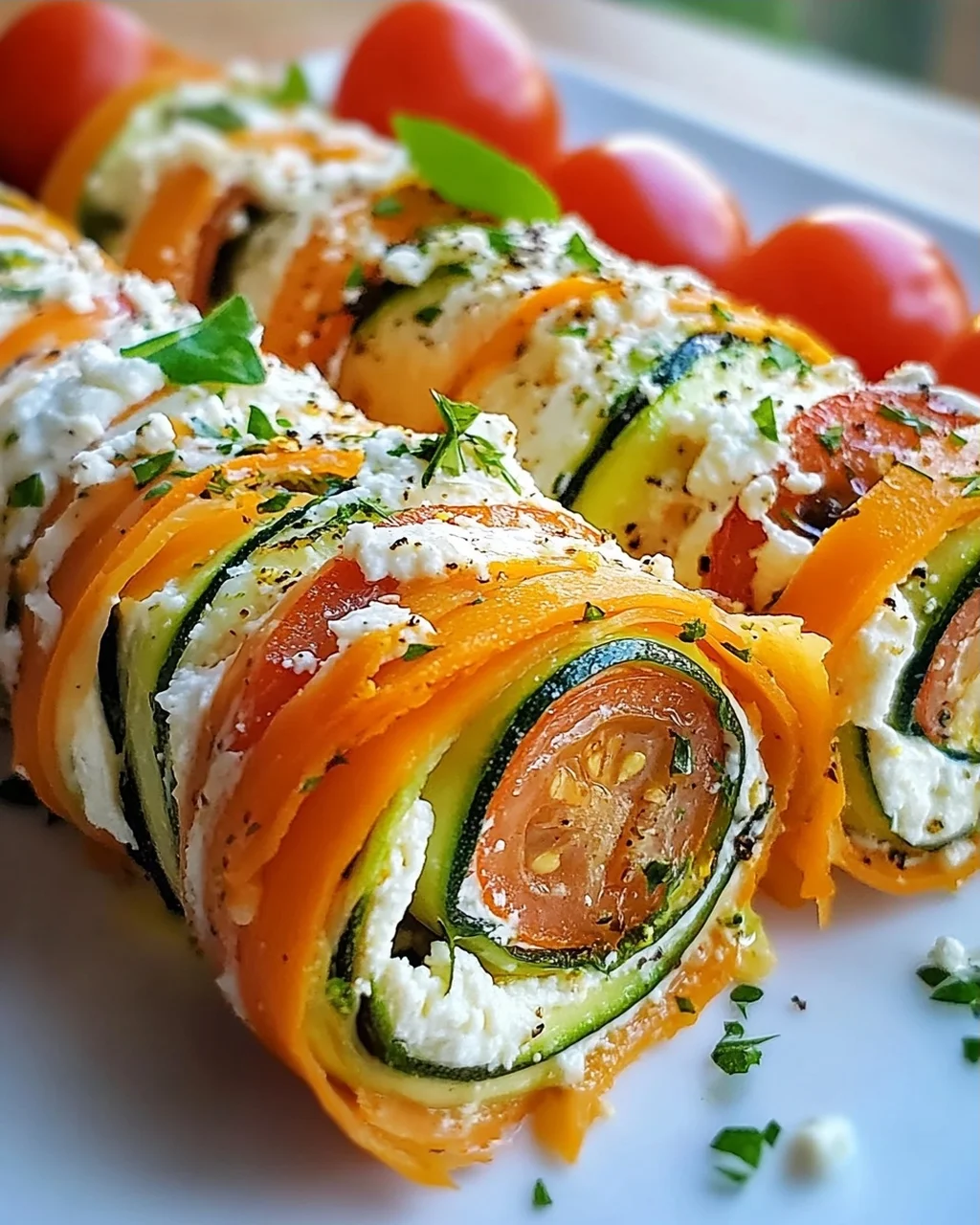 Vegetarische Gemüserolle mit Frischkäse und Feta genießen