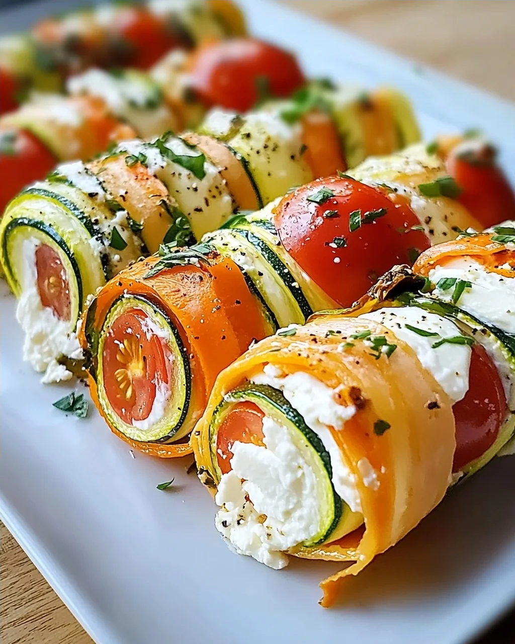 Vegetarische Gemüserolle mit Frischkäse und Feta genießen